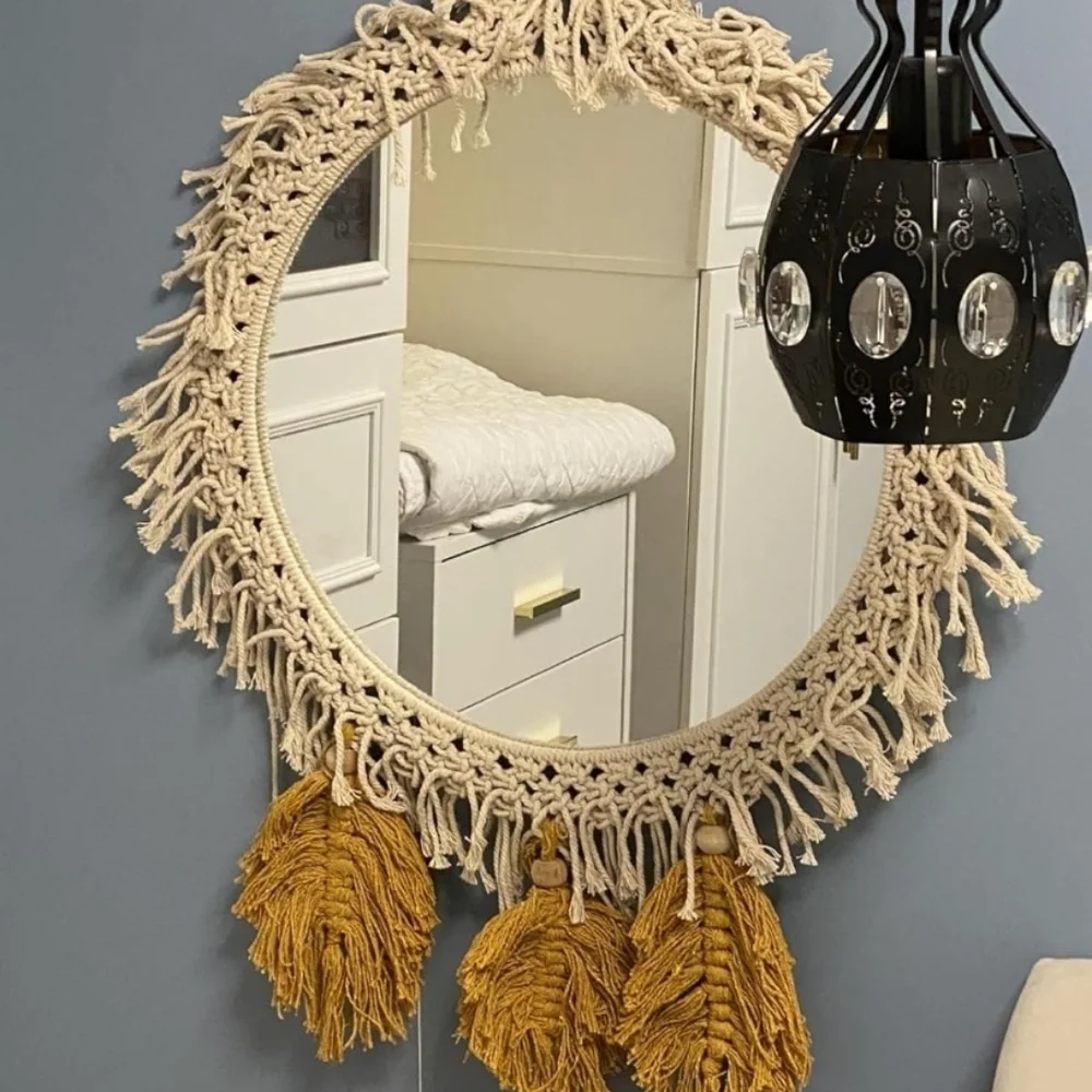 Handmade Macramé Round Wall Mirror - Cream